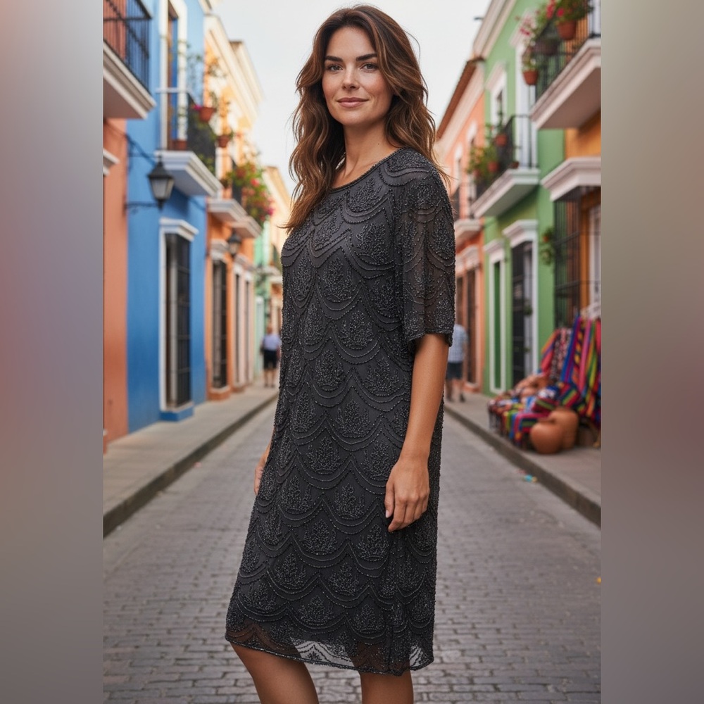 NWT Pisarro Nights Beaded Embellished Short Sleeve Midi Dress 18W,22W - Picture 1 of 12